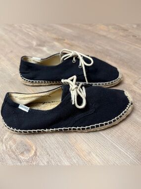 Soludos Black Canvas Tie Espadrille Sneaker Size 7